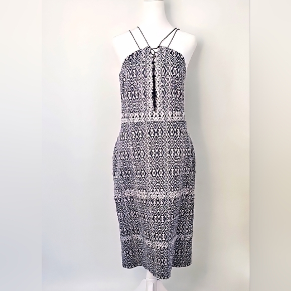 Elevated Blue & Silver Bodycon Plunging-Front Skinny Strap Stretchy Midi - Picture 1 of 12